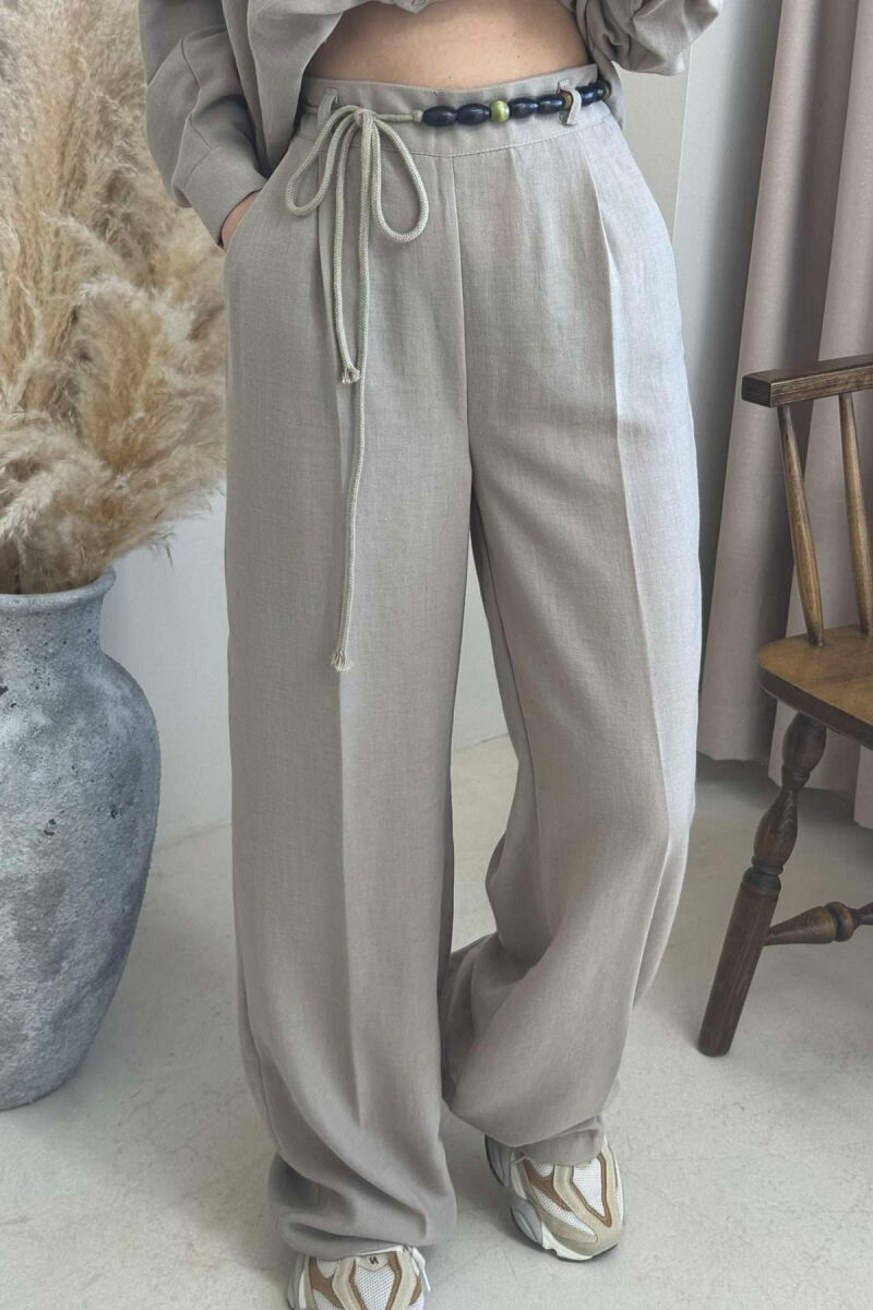ONE COLOR LINEN SHIRT+TROUSERS WOMEN SET LIGHT BROWN/KAZB - 5