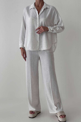 ONE COLOR LINEN SHIRT+TROUSERS WOMEN SET LIGHT GREY/GZ 