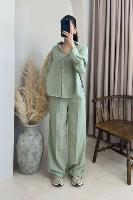 ONE COLOR LINEN SHIRT+TROUSERS WOMEN SET MINT/MENTE 