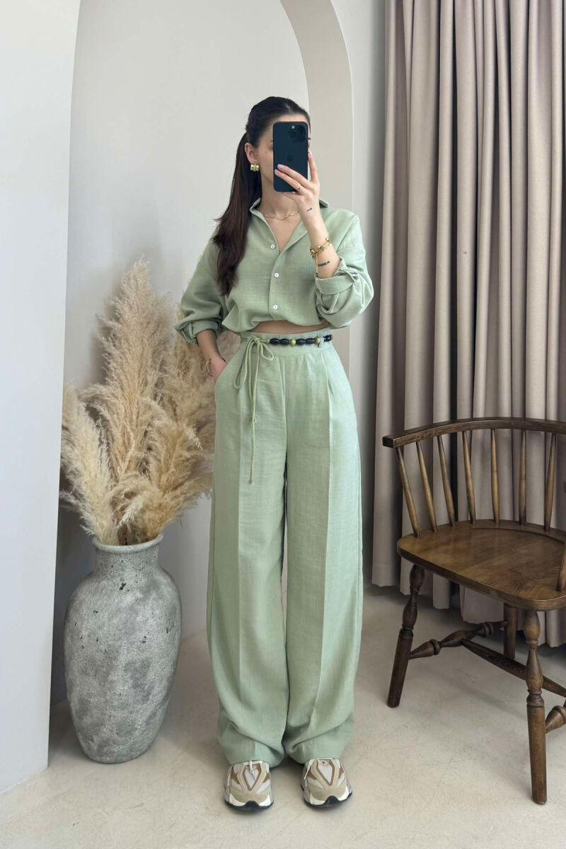 ONE COLOR LINEN SHIRT+TROUSERS WOMEN SET MINT/MENTE - 2