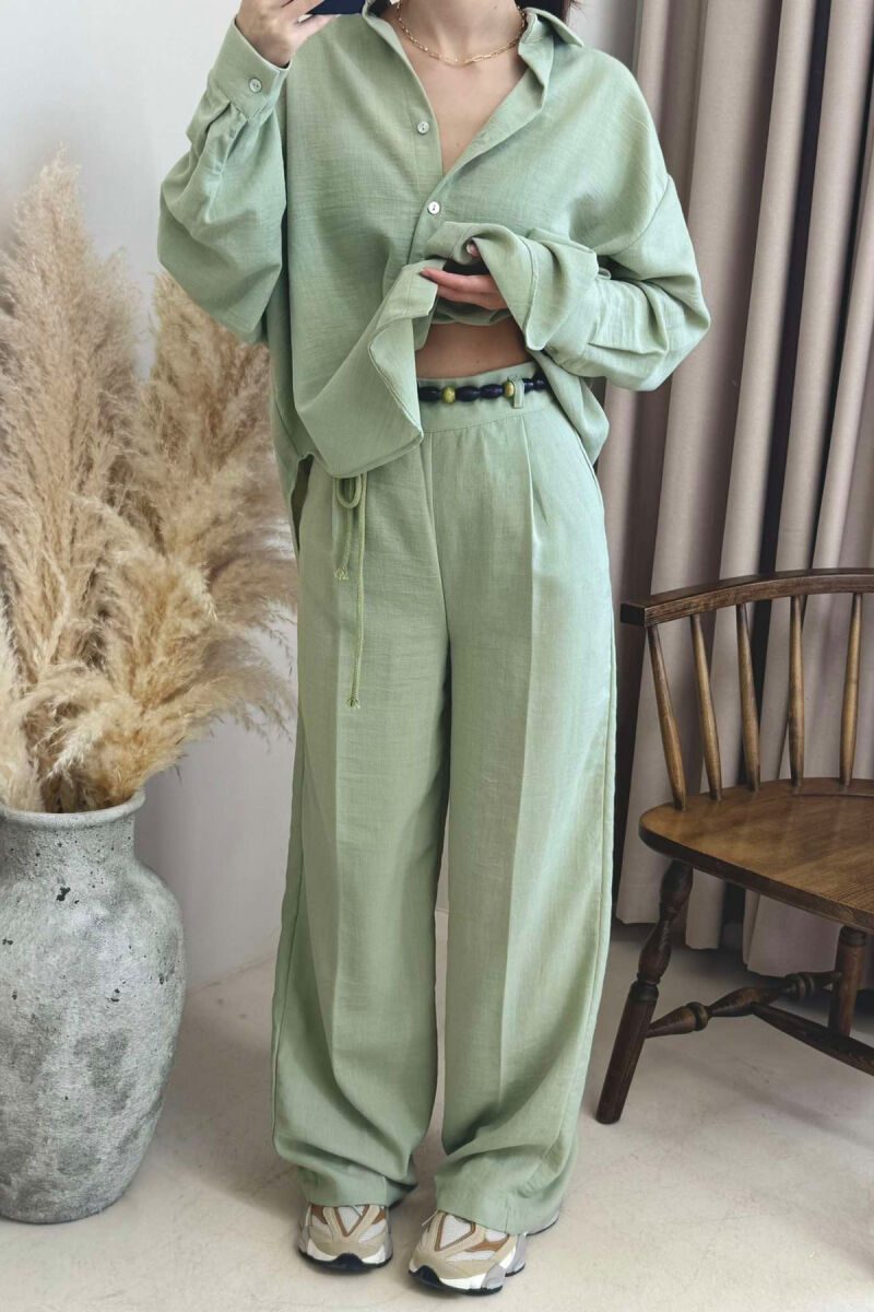 ONE COLOR LINEN SHIRT+TROUSERS WOMEN SET MINT/MENTE - 3