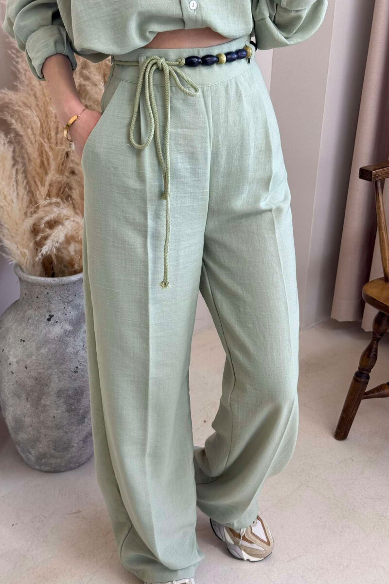 ONE COLOR LINEN SHIRT+TROUSERS WOMEN SET MINT/MENTE - 4