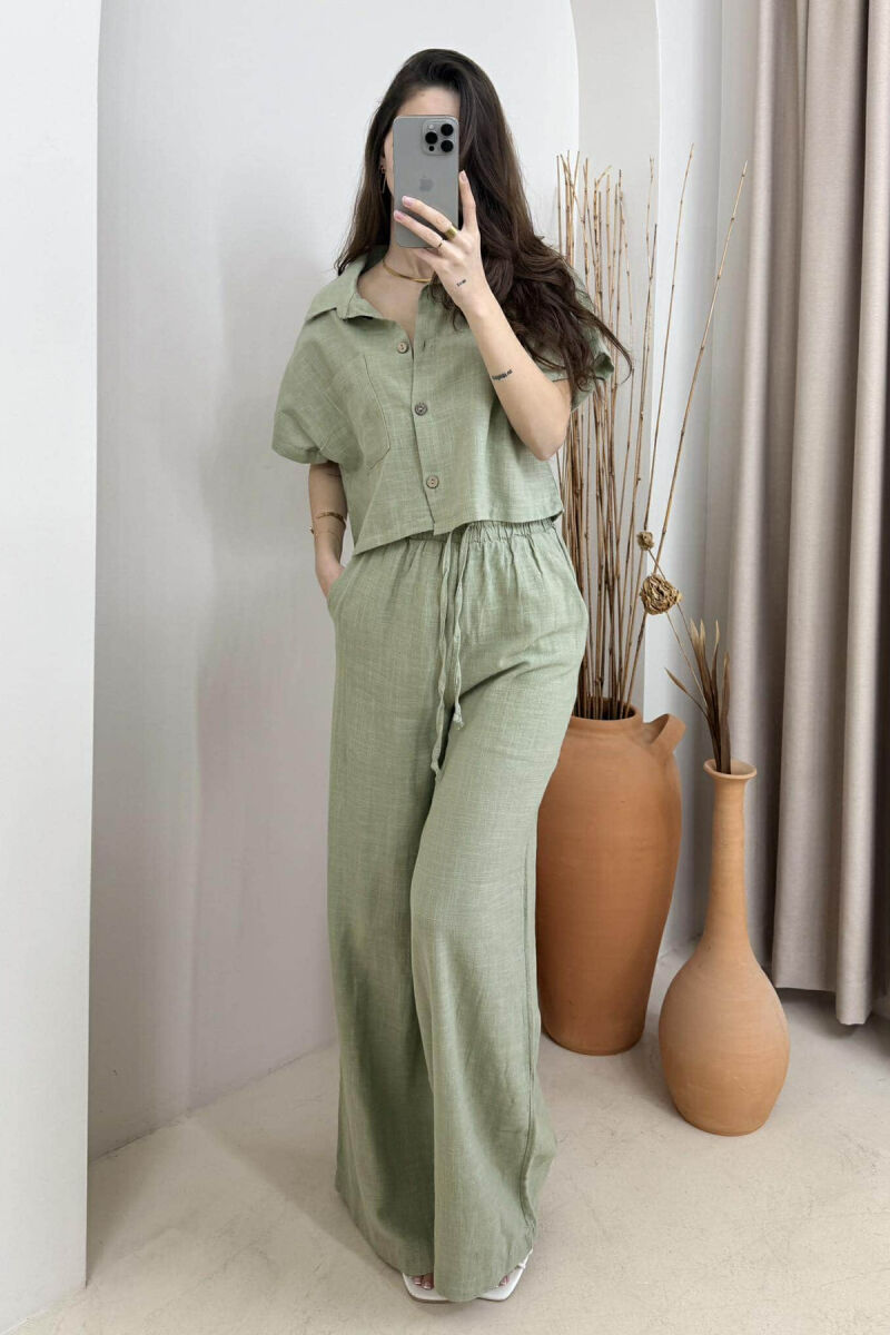 ONE COLOR LINEN SHIRT+TROUSERS WOMEN SET MINT/MENTE - 2