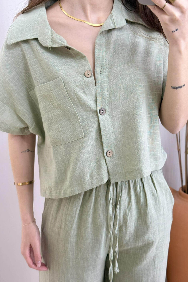 ONE COLOR LINEN SHIRT+TROUSERS WOMEN SET MINT/MENTE - 3