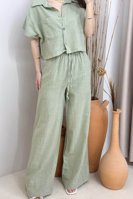 ONE COLOR LINEN SHIRT+TROUSERS WOMEN SET MINT/MENTE - 4