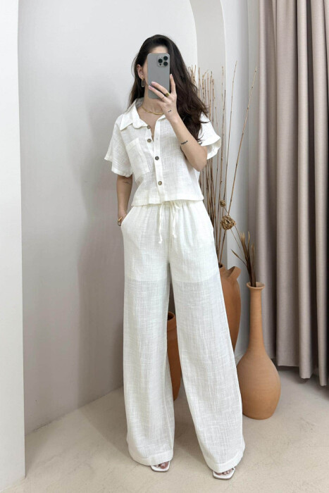 ONE COLOR LINEN SHIRT+TROUSERS WOMEN SET WHITE-E BARDHE - 2