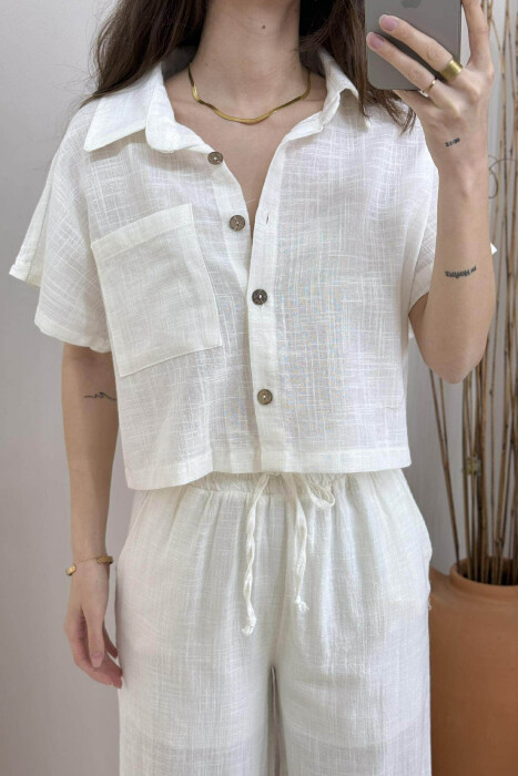 ONE COLOR LINEN SHIRT+TROUSERS WOMEN SET WHITE-E BARDHE - 3