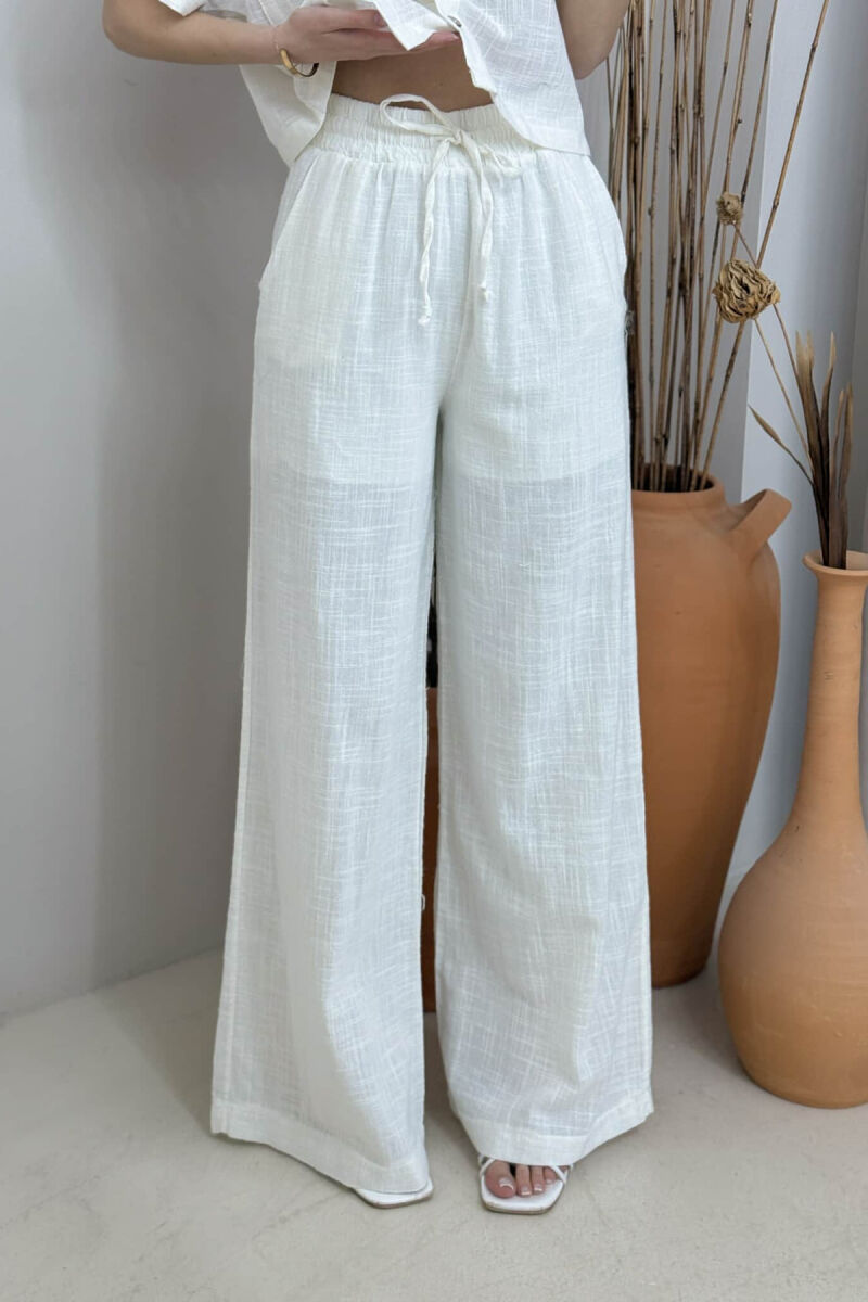 ONE COLOR LINEN SHIRT+TROUSERS WOMEN SET WHITE-E BARDHE - 4