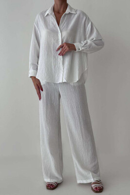 ONE COLOR LINEN SHIRT+TROUSERS WOMEN SET WHITE-E BARDHE 