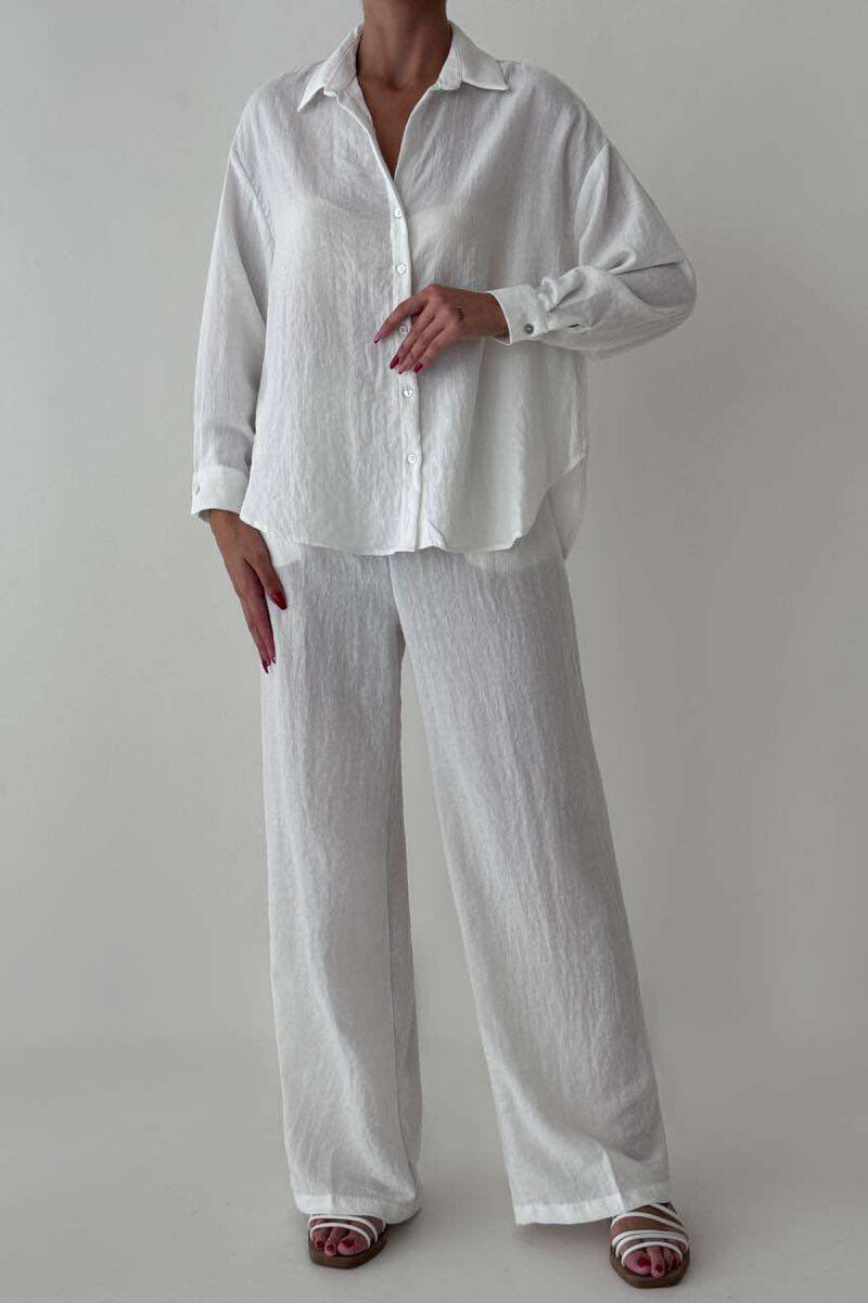 ONE COLOR LINEN SHIRT+TROUSERS WOMEN SET WHITE-E BARDHE - 1