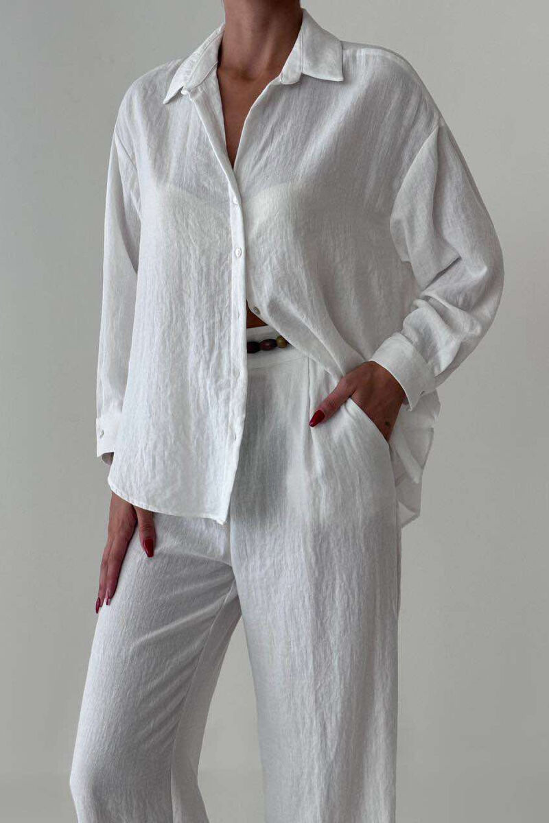 ONE COLOR LINEN SHIRT+TROUSERS WOMEN SET WHITE-E BARDHE - 2