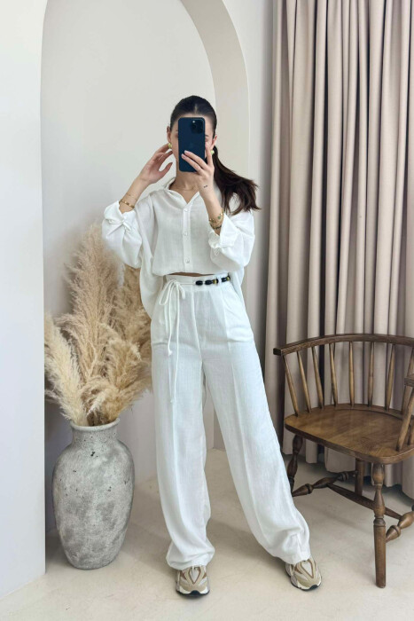 ONE COLOR LINEN SHIRT+TROUSERS WOMEN SET WHITE-E BARDHE 