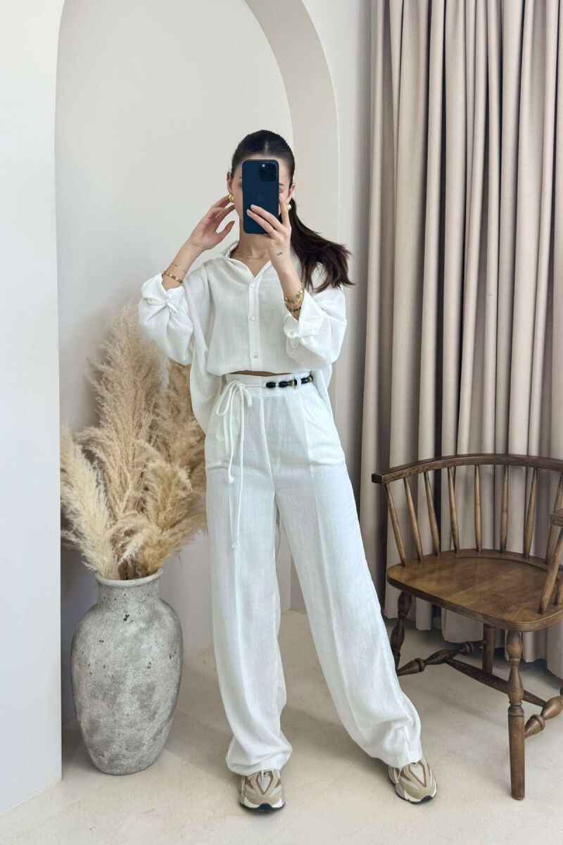 ONE COLOR LINEN SHIRT+TROUSERS WOMEN SET WHITE-E BARDHE - 1