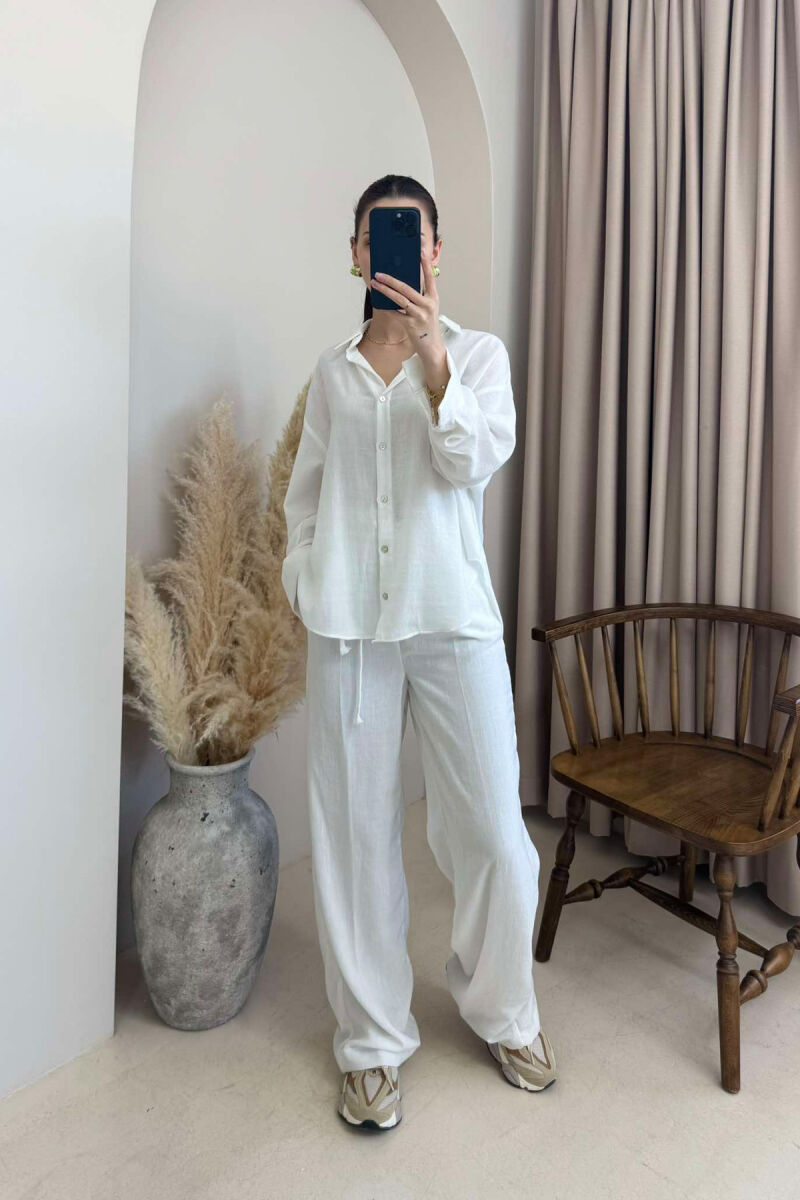 ONE COLOR LINEN SHIRT+TROUSERS WOMEN SET WHITE-E BARDHE - 2