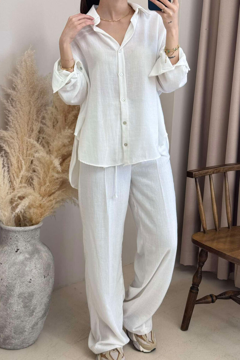ONE COLOR LINEN SHIRT+TROUSERS WOMEN SET WHITE-E BARDHE - 3