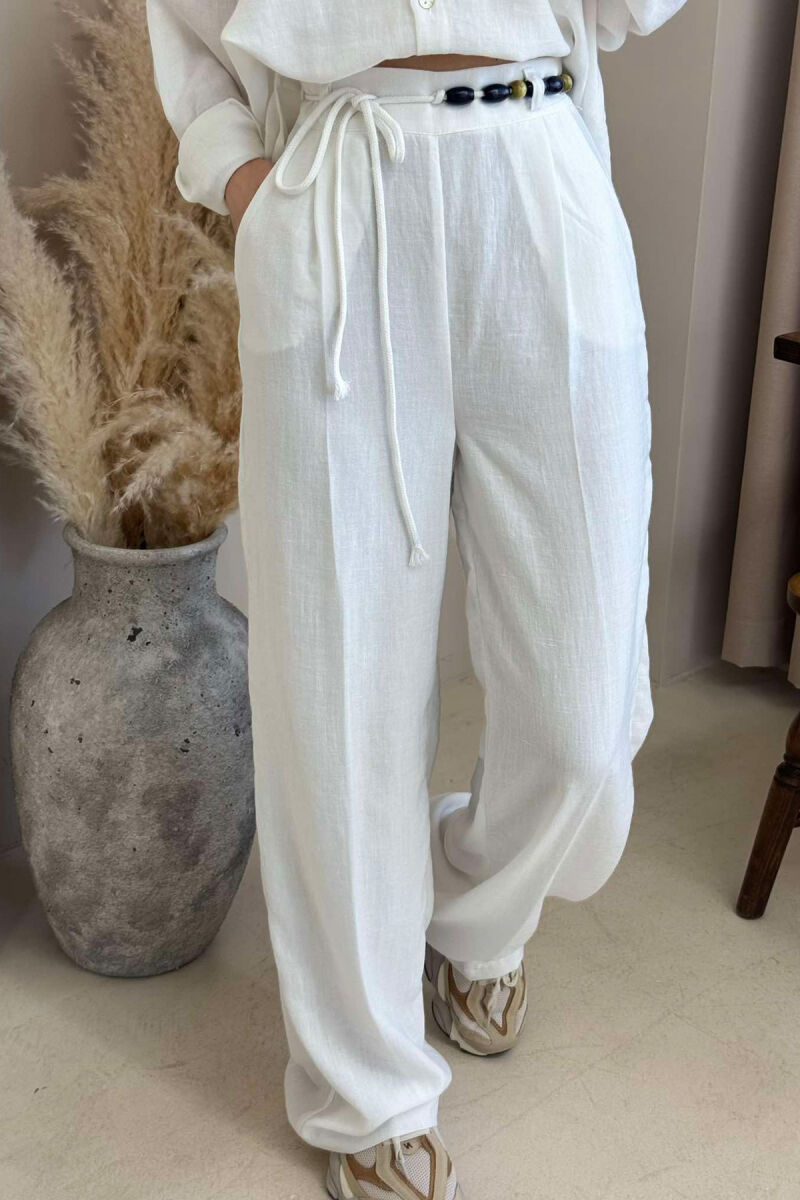 ONE COLOR LINEN SHIRT+TROUSERS WOMEN SET WHITE-E BARDHE - 4