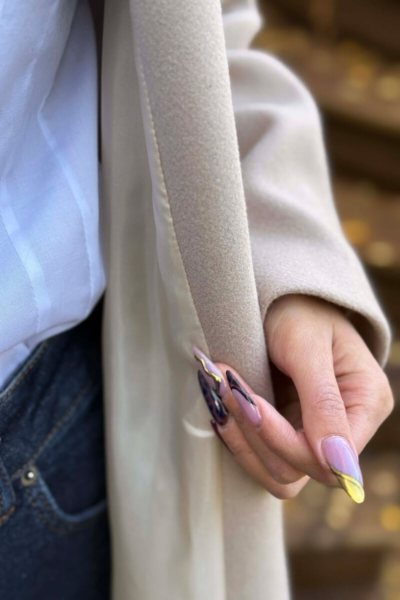 ONE COLOR LONG BELT DETAIL WOMEN COAT BEIGE/BEZHE - 2