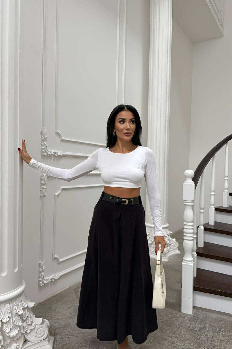 ONE COLOR LONG BELTED WOMEN SKIRT BLACK/ E ZEZE - 2