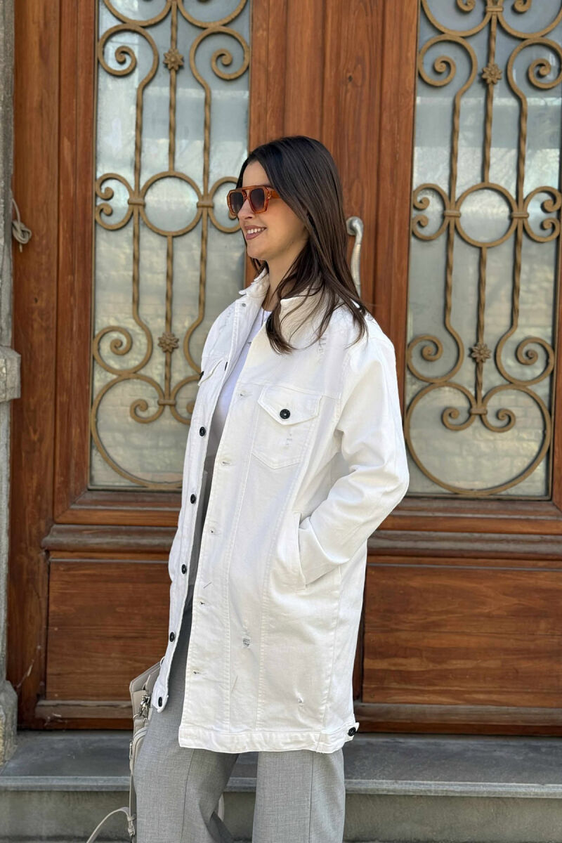 ONE COLOR LONG DENIM WOMEN JACKET WHITE-E BARDHE - 4