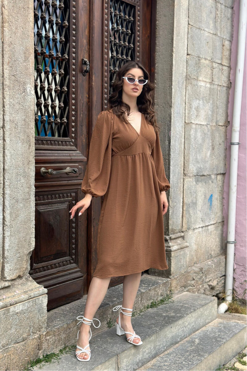 ONE COLOR LONG DRESS BROWN/KAFE - 1