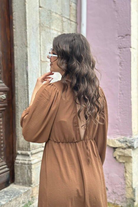 ONE COLOR LONG DRESS BROWN/KAFE - 2