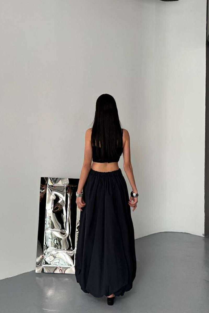 ONE COLOR LONG ELASTIC WAIST WOMEN SKIRT BLACK/ E ZEZE - 2