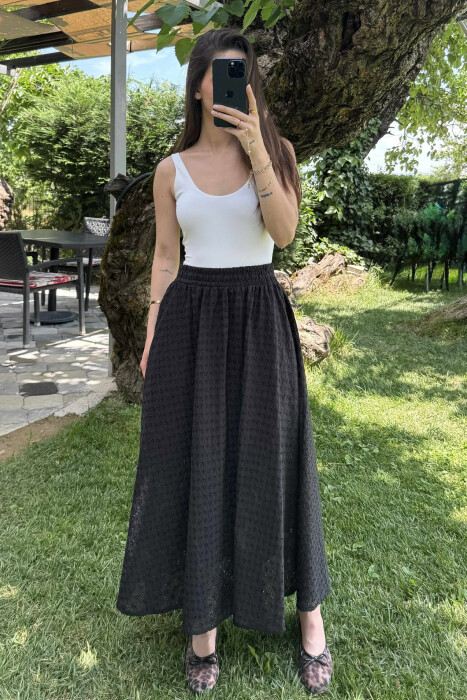 ONE COLOR LONG ELASTIC WAIST WOMEN SKIRT BLACK/ E ZEZE 