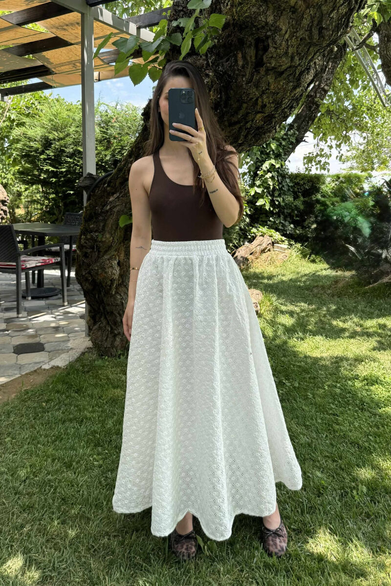 ONE COLOR LONG ELASTIC WAIST WOMEN SKIRT WHITE-E BARDHE - 2