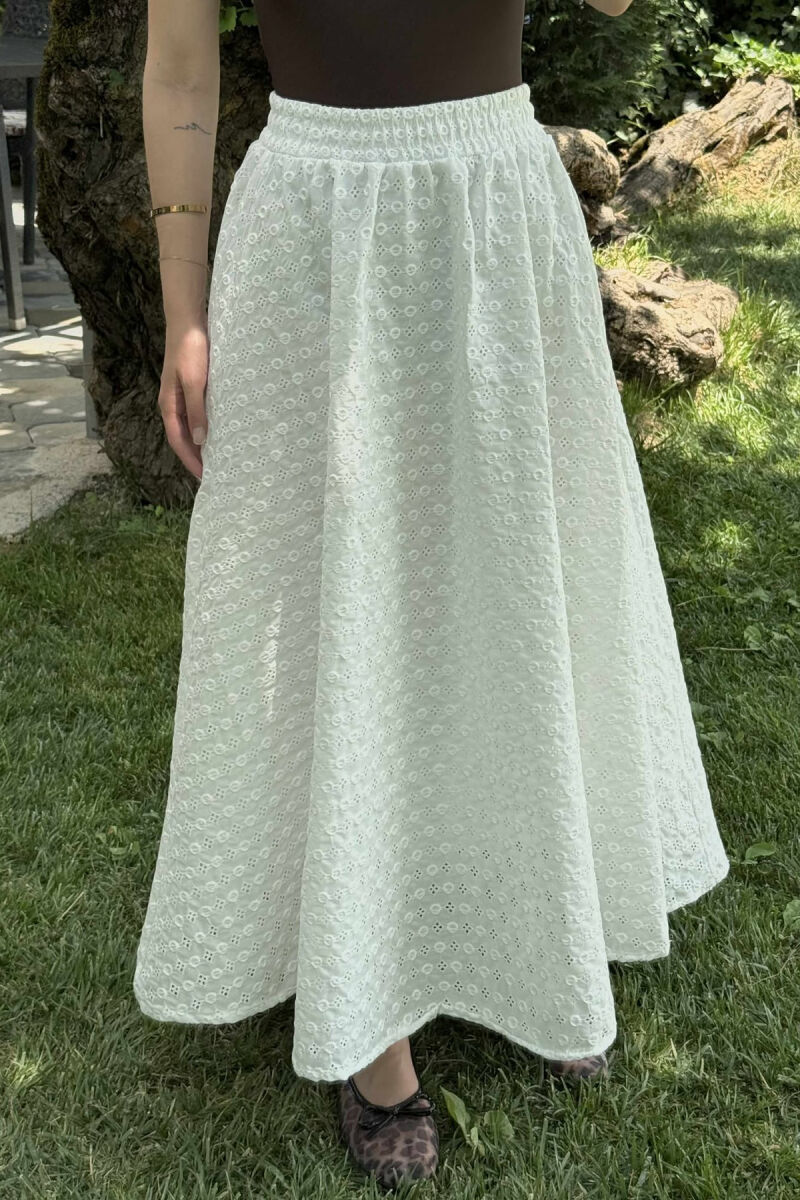 ONE COLOR LONG ELASTIC WAIST WOMEN SKIRT WHITE-E BARDHE - 3