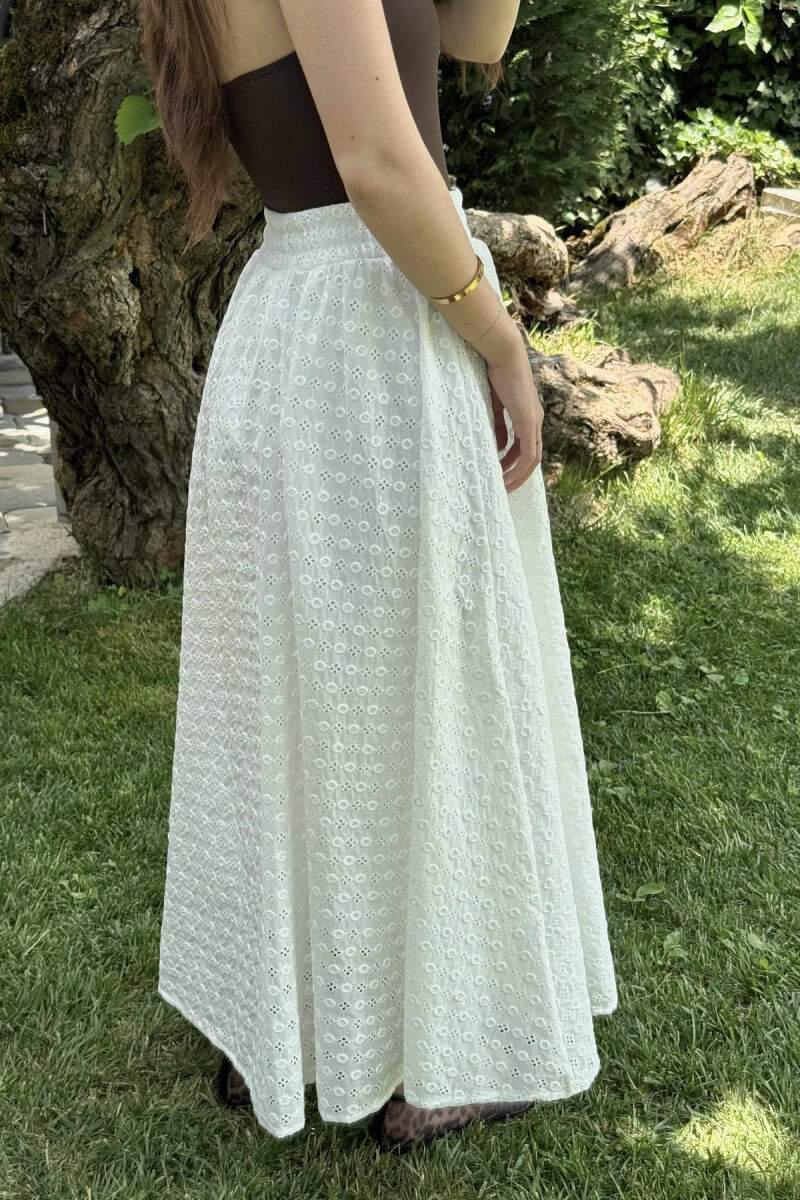 ONE COLOR LONG ELASTIC WAIST WOMEN SKIRT WHITE-E BARDHE - 4