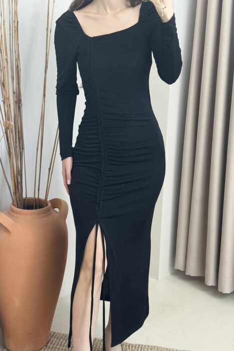 ONE COLOR LONG ELASTIC WOMEN DRESS BLACK/ E ZEZE - 3