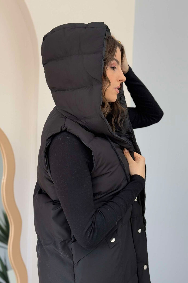 ONE COLOR LONG HOOD WOMEN VEST BLACK/ E ZEZE - 2