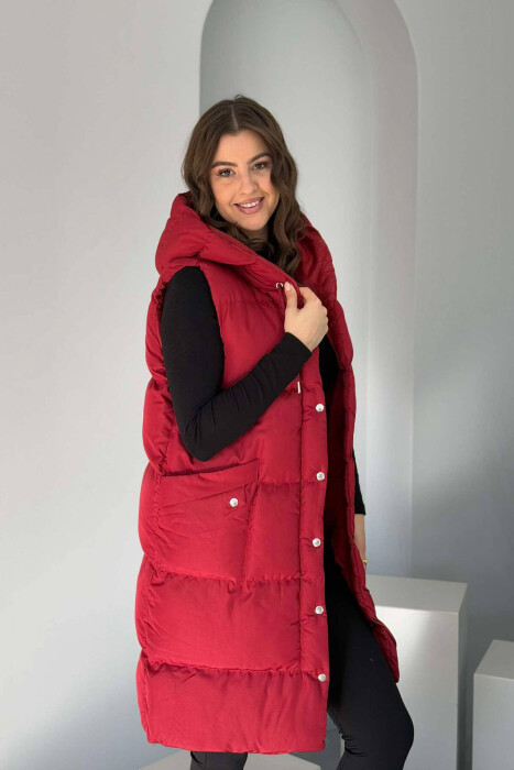 ONE COLOR LONG HOOD WOMEN VEST BURGUNDY/VISHNJE - 2