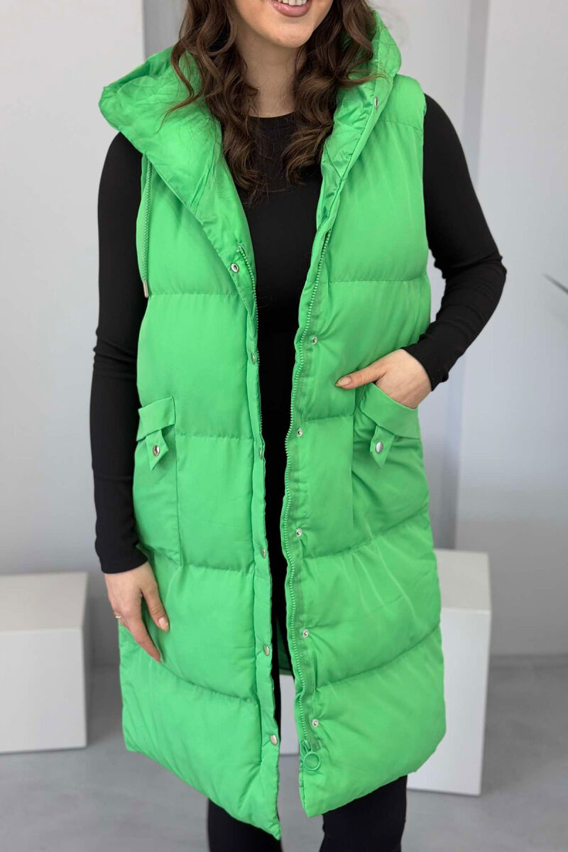 ONE COLOR LONG HOOD WOMEN VEST LIGHT GREEN/JEZB - 2