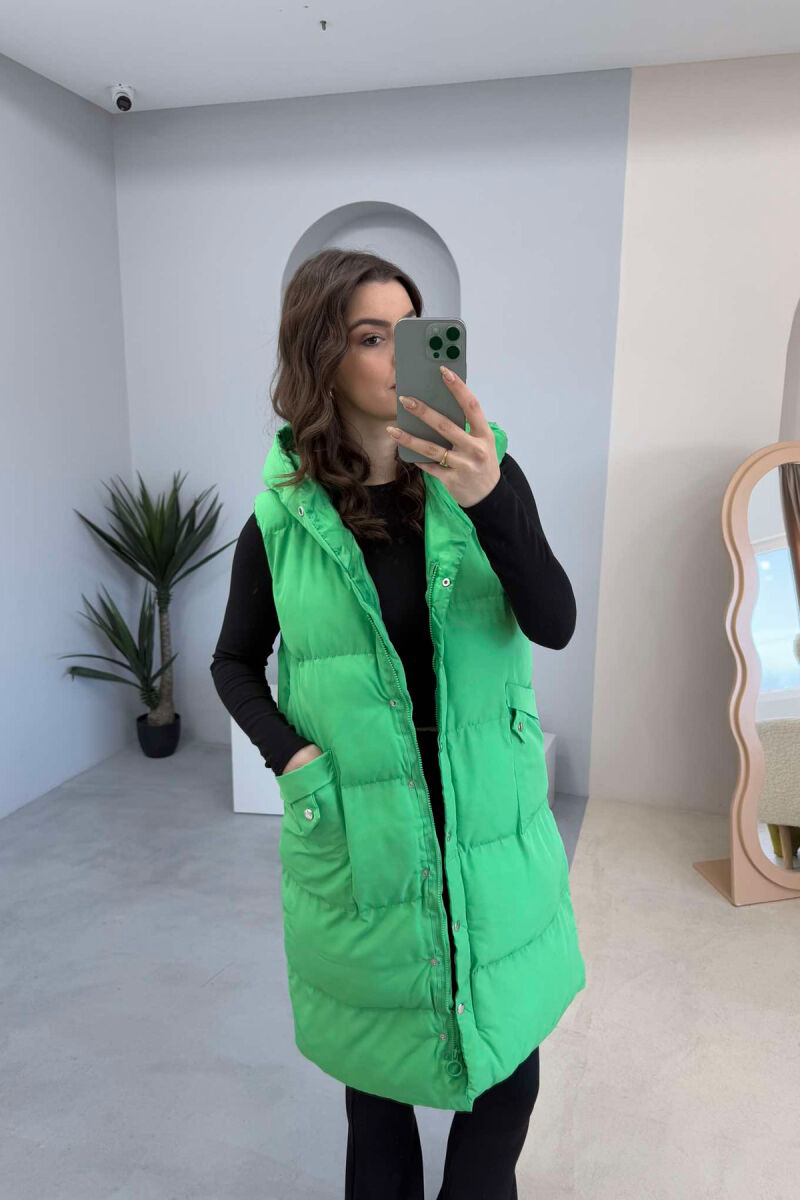 ONE COLOR LONG HOOD WOMEN VEST LIGHT GREEN/JEZB - 6