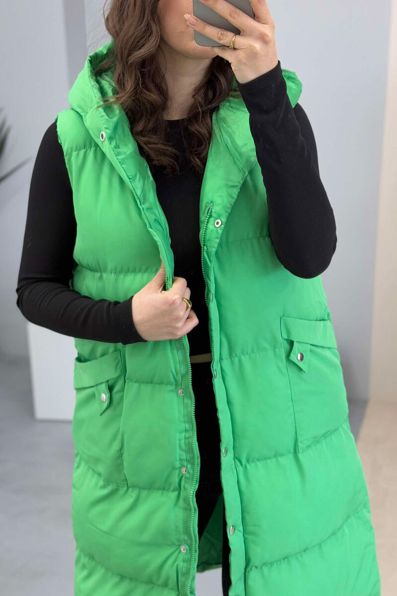 ONE COLOR LONG HOOD WOMEN VEST LIGHT GREEN/JEZB - 8