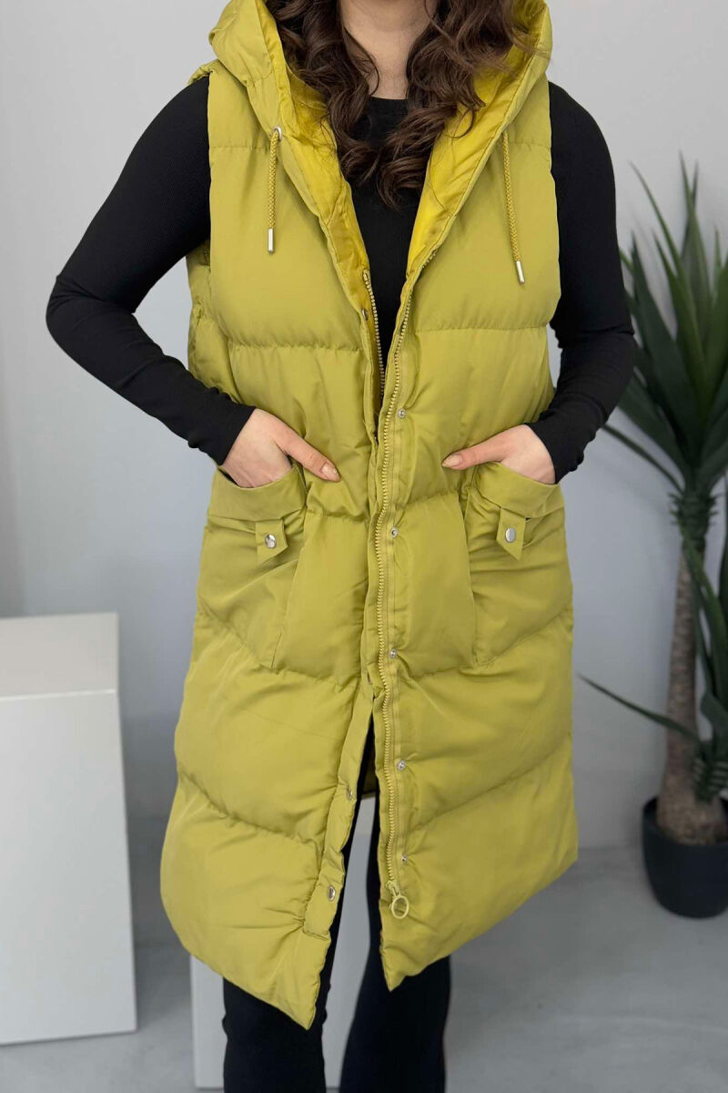 ONE COLOR LONG HOOD WOMEN VEST OLIVE/ULLI - 3