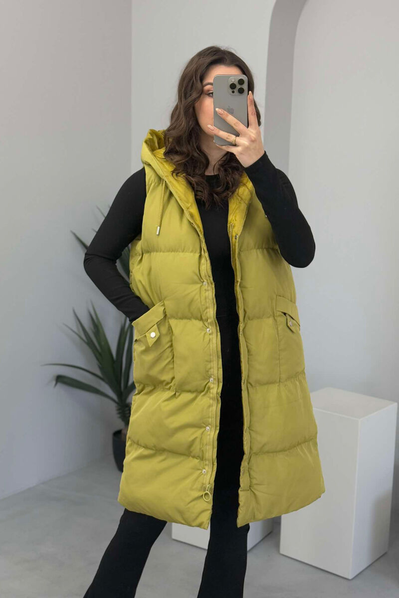 ONE COLOR LONG HOOD WOMEN VEST OLIVE/ULLI - 4