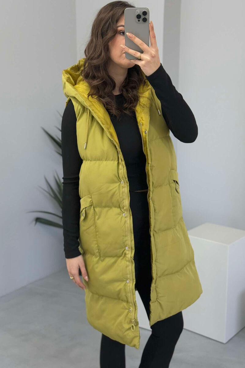 ONE COLOR LONG HOOD WOMEN VEST OLIVE/ULLI - 5