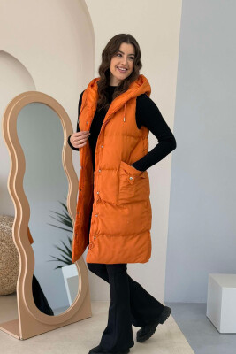 ONE COLOR LONG HOOD WOMEN VEST ORANGE/PORTOKALLI 