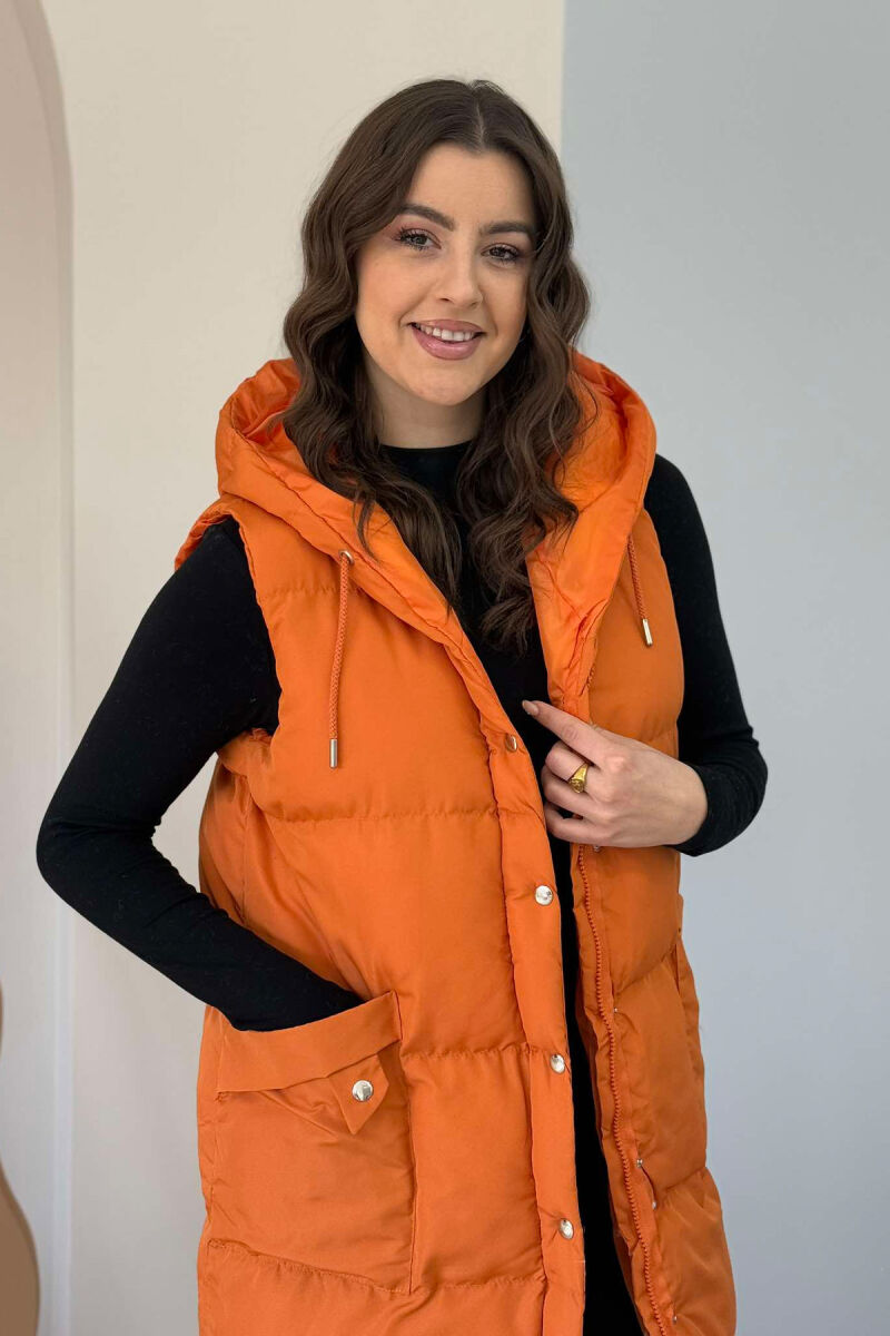 ONE COLOR LONG HOOD WOMEN VEST ORANGE/PORTOKALLI - 2