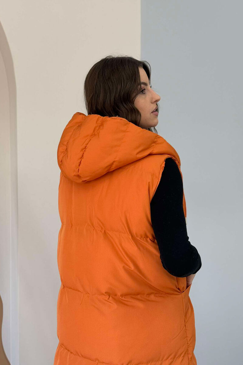 ONE COLOR LONG HOOD WOMEN VEST ORANGE/PORTOKALLI - 4