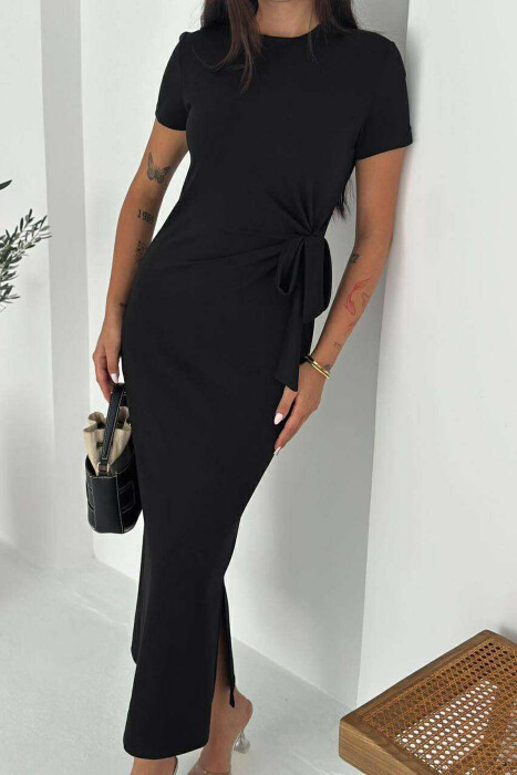 ONE COLOR LONG LACING DETAIL WOMEN DRESS BLACK/ E ZEZE - 3