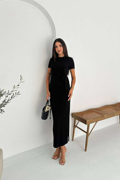 ONE COLOR LONG LACING DETAIL WOMEN DRESS BLACK/ E ZEZE 