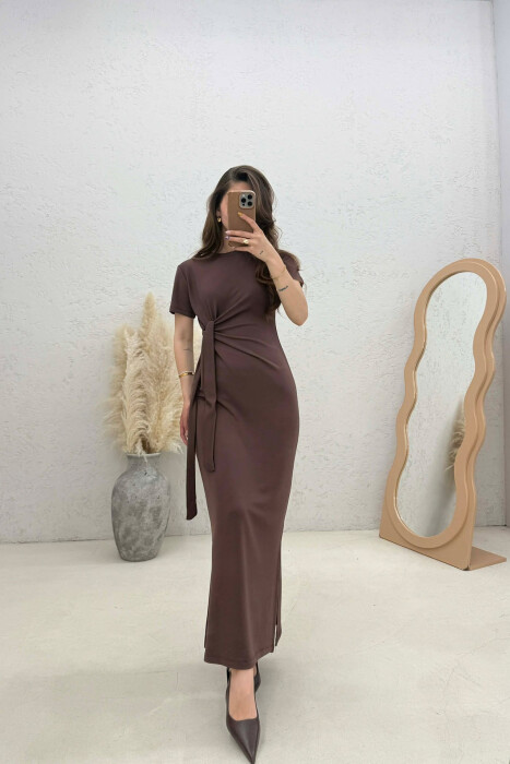 FUSTAN I GJATË ME LIDHËSE PËR FEMRA NË NGJYRË KAFE - KLAUDIO FASHION