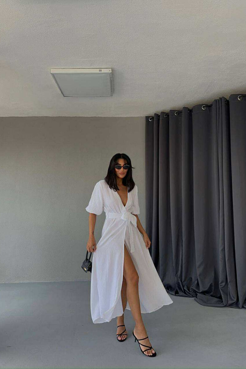 ONE COLOR LONG LACING WOMEN DRESS WHITE-E BARDHE - 1