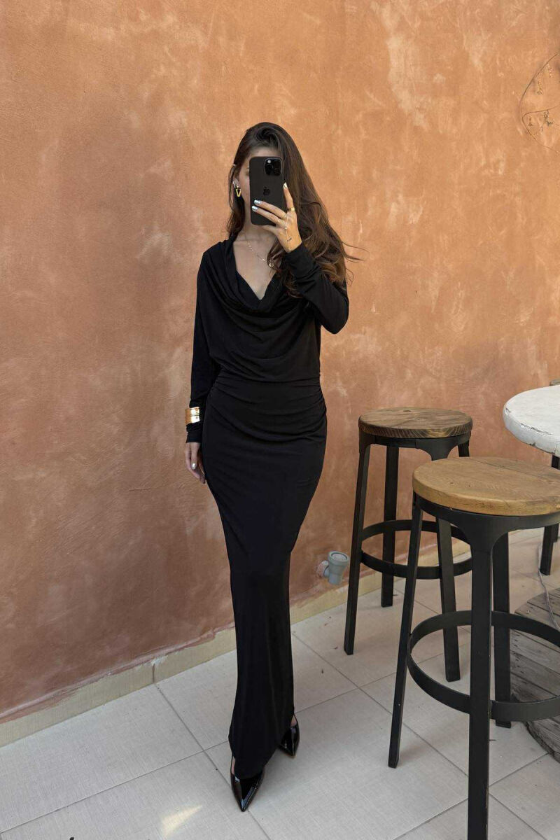 ONE COLOR LONG OPEN BACK WOMEN DRESS BLACK/ E ZEZE - 1