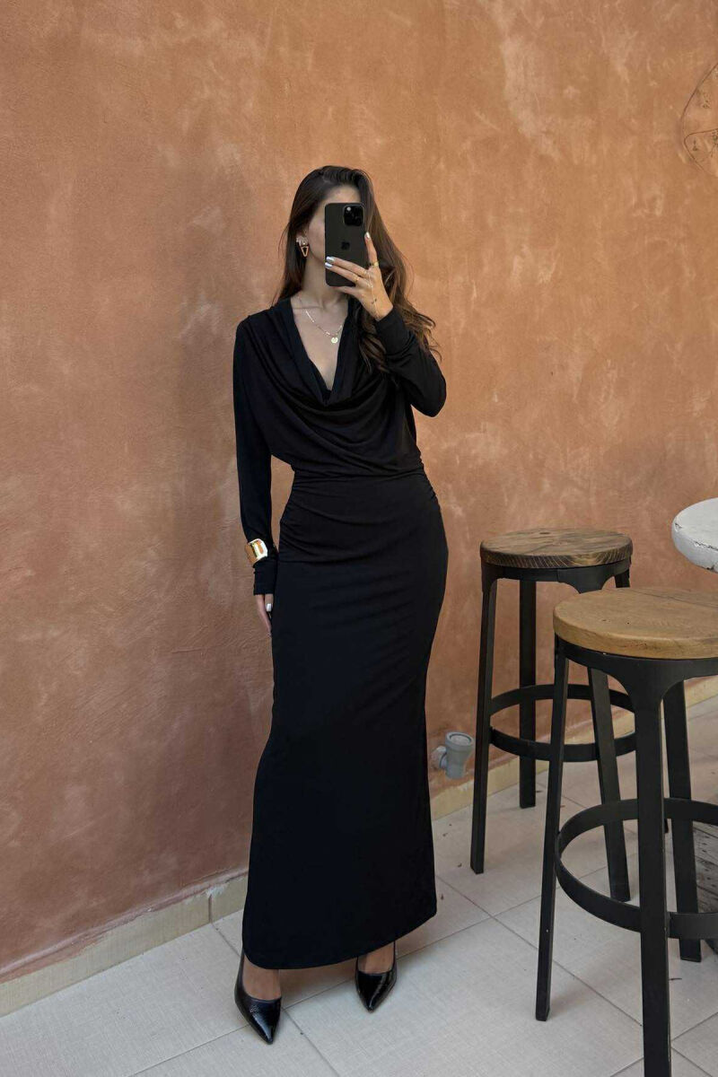 ONE COLOR LONG OPEN BACK WOMEN DRESS BLACK/ E ZEZE - 2