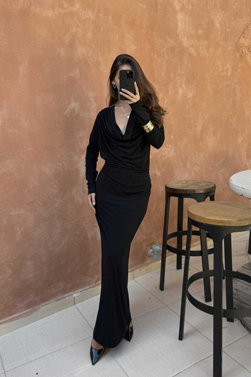 ONE COLOR LONG OPEN BACK WOMEN DRESS BLACK/ E ZEZE - 3