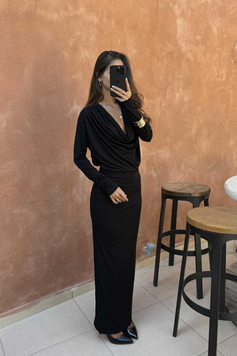 ONE COLOR LONG OPEN BACK WOMEN DRESS BLACK/ E ZEZE - 4